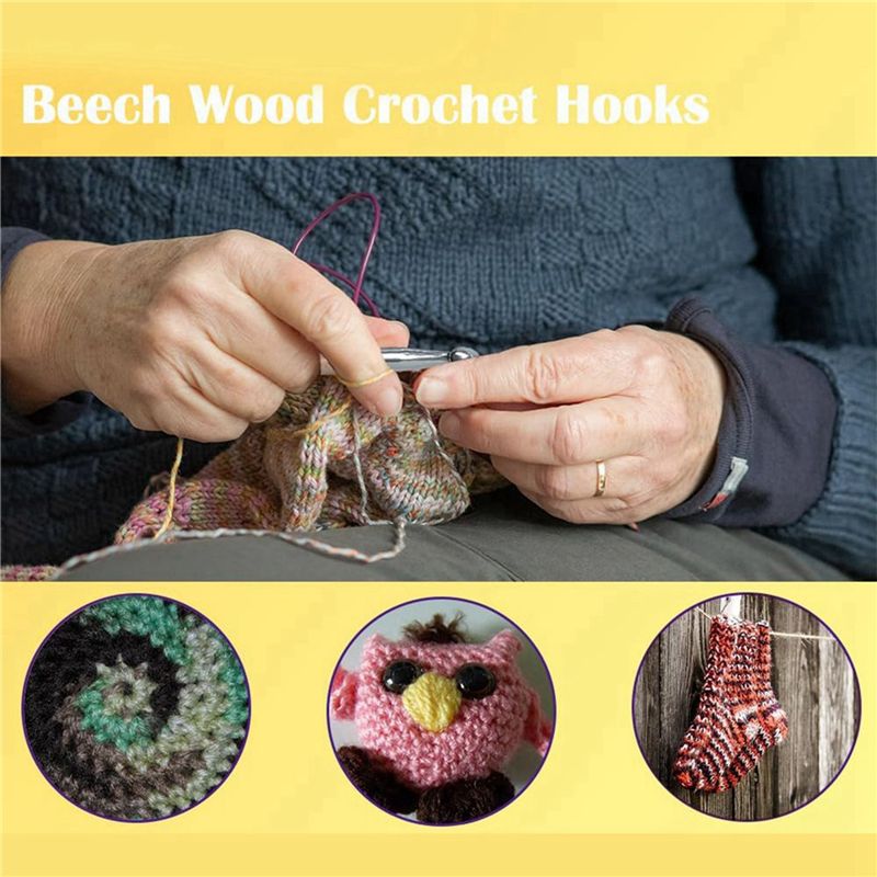 ABJI-40Pcs Wood Crochet Hooks  - Wooden Crochet Hooks Ergonomic Handle 评论和价格